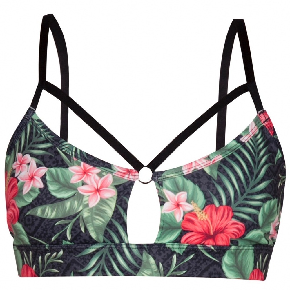 HURLEY Nike Dri-Fit Bralette Womens Tropical Floral Hibiscus Leopard Print Top